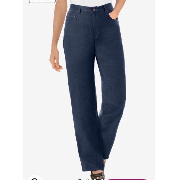 Woman Within NWOT Perfect Relaxed Cotton Jean Sz 12 Wide Petite Navy Blue - Picture 3 of 10